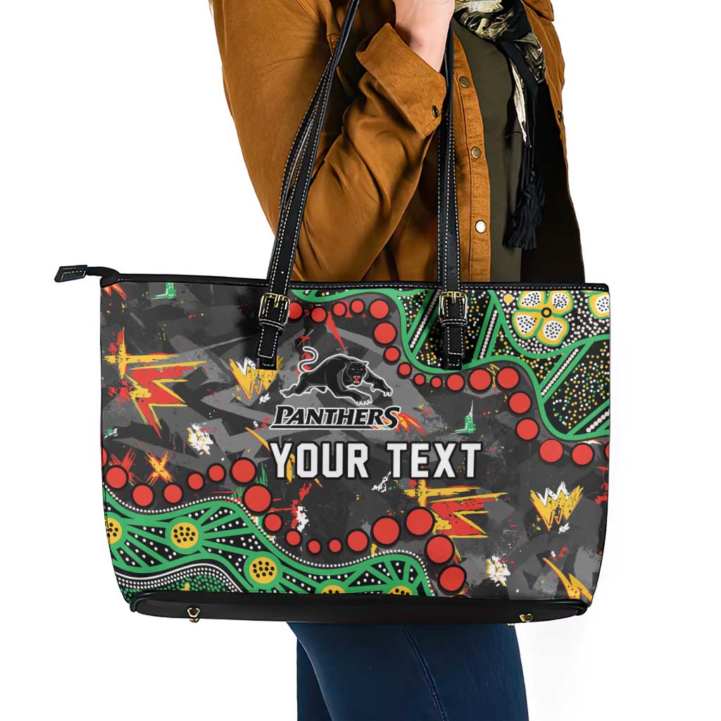 Personalized Penrith Panthers Leather Tote Bag Aboriginal Pattern with Graffiti Style Design