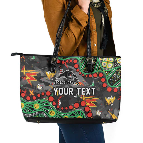 Personalized Penrith Panthers Leather Tote Bag Aboriginal Pattern with Graffiti Style Design