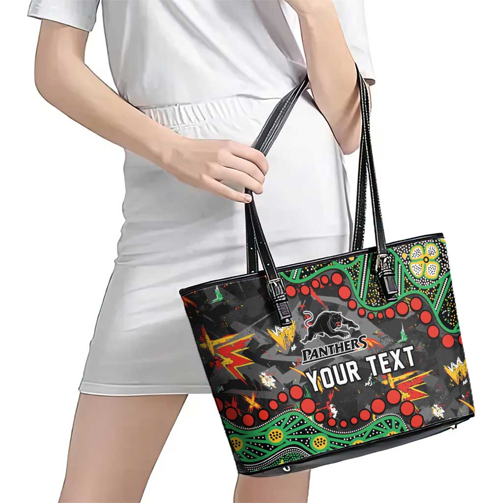 Personalized Penrith Panthers Leather Tote Bag Aboriginal Pattern with Graffiti Style Design