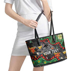 Personalized Penrith Panthers Leather Tote Bag Aboriginal Pattern with Graffiti Style Design