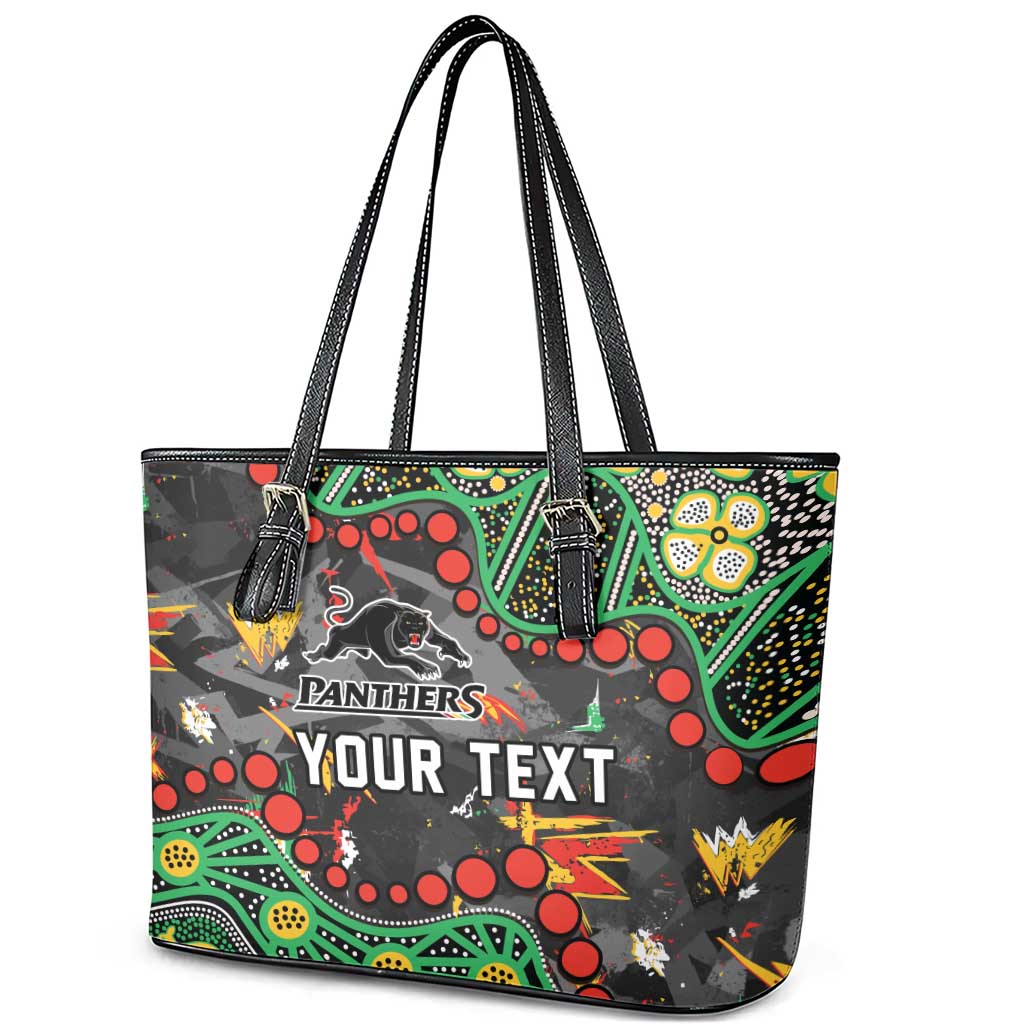 Personalized Penrith Panthers Leather Tote Bag Aboriginal Pattern with Graffiti Style Design
