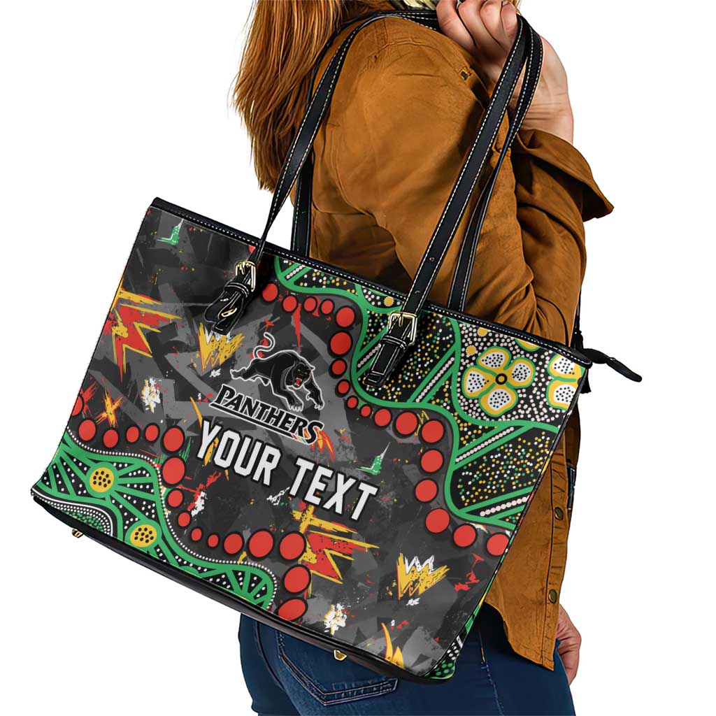 Personalized Penrith Panthers Leather Tote Bag Aboriginal Pattern with Graffiti Style Design