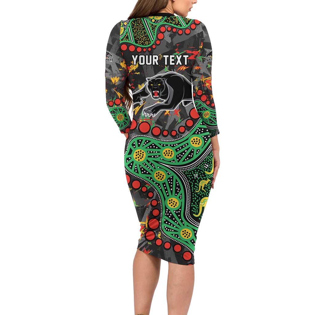 Personalized Penrith Panthers Long Sleeve Bodycon Dress Aboriginal Pattern with Graffiti Style Design
