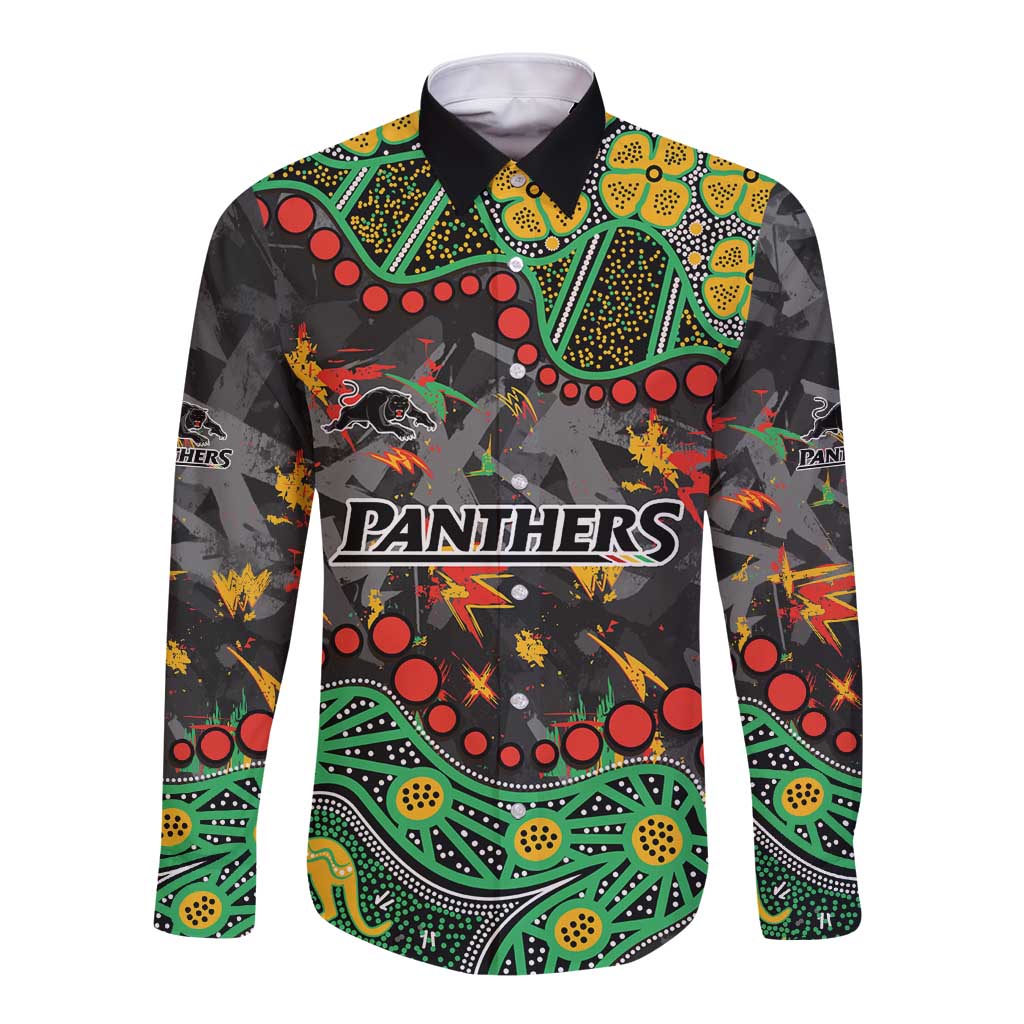 Personalized Penrith Panthers Long Sleeve Button Shirt Aboriginal Pattern with Graffiti Style Design
