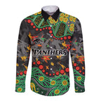 Personalized Penrith Panthers Long Sleeve Button Shirt Aboriginal Pattern with Graffiti Style Design