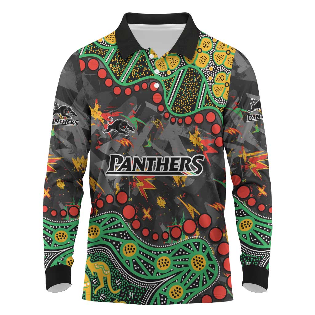 Personalized Penrith Panthers Long Sleeve Polo Shirt Aboriginal Pattern with Graffiti Style Design