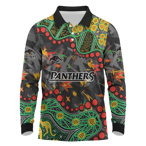 Personalized Penrith Panthers Long Sleeve Polo Shirt Aboriginal Pattern with Graffiti Style Design