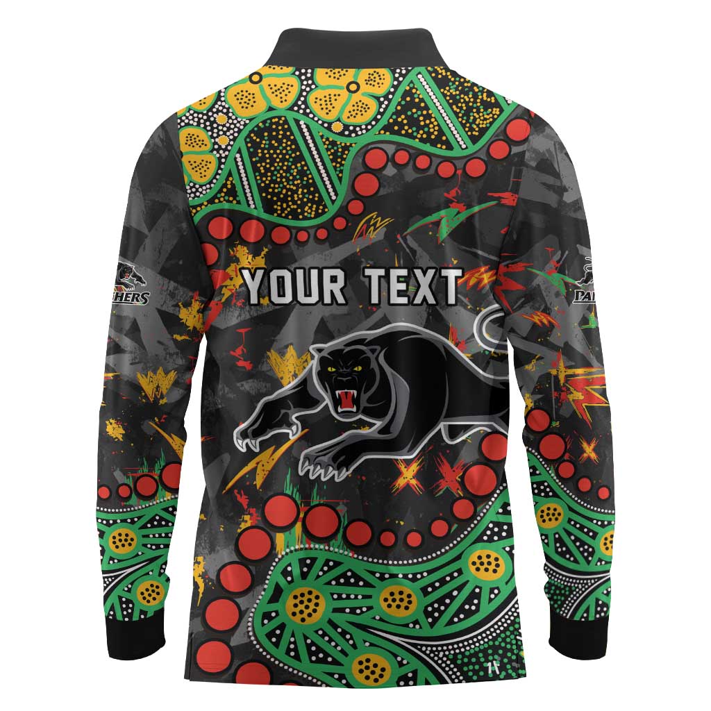 Personalized Penrith Panthers Long Sleeve Polo Shirt Aboriginal Pattern with Graffiti Style Design
