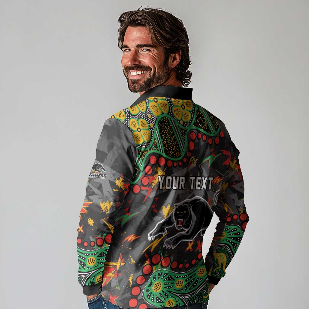 Personalized Penrith Panthers Long Sleeve Polo Shirt Aboriginal Pattern with Graffiti Style Design