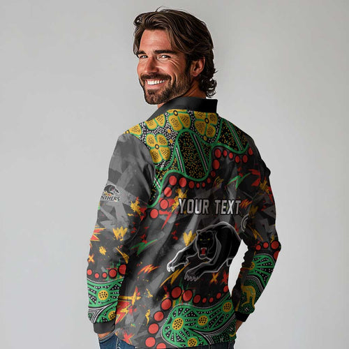 Personalized Penrith Panthers Long Sleeve Polo Shirt Aboriginal Pattern with Graffiti Style Design