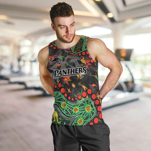 Personalized Penrith Panthers Men Tank Top Aboriginal Pattern with Graffiti Style Design