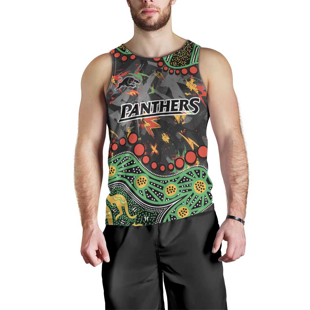 Personalized Penrith Panthers Men Tank Top Aboriginal Pattern with Graffiti Style Design