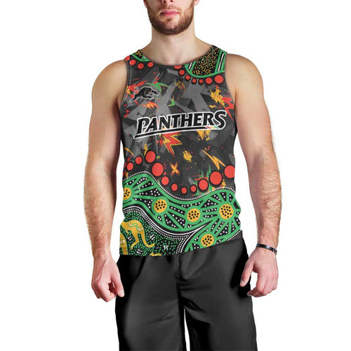 Personalized Penrith Panthers Men Tank Top Aboriginal Pattern with Graffiti Style Design