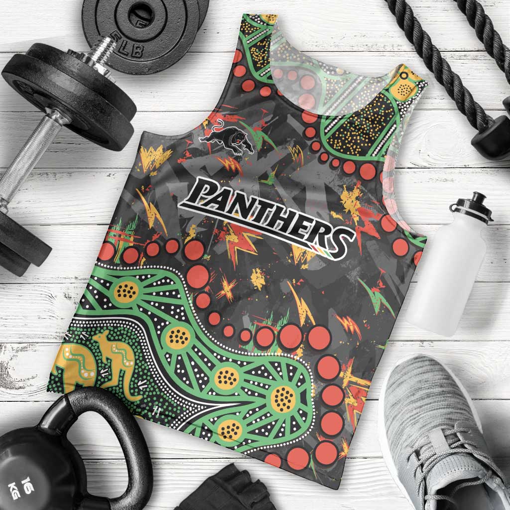 Personalized Penrith Panthers Men Tank Top Aboriginal Pattern with Graffiti Style Design