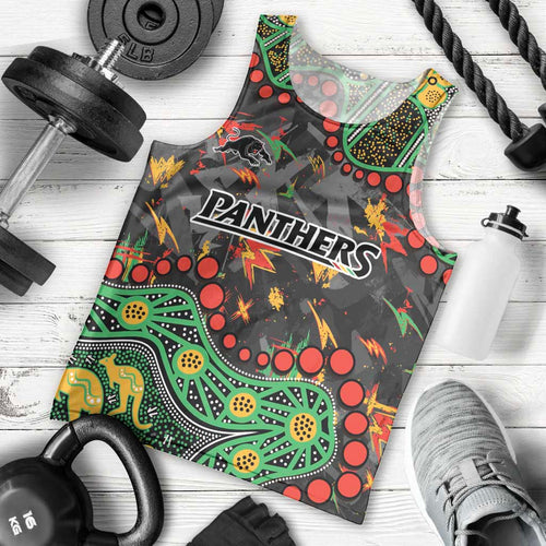 Personalized Penrith Panthers Men Tank Top Aboriginal Pattern with Graffiti Style Design