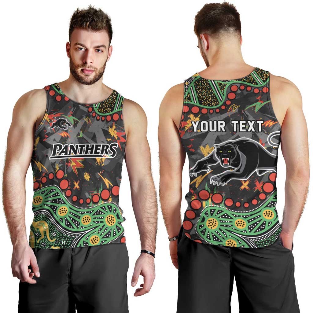 Personalized Penrith Panthers Men Tank Top Aboriginal Pattern with Graffiti Style Design