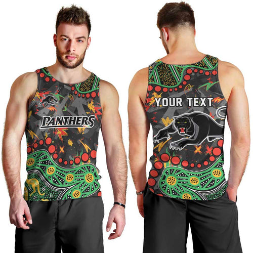 Personalized Penrith Panthers Men Tank Top Aboriginal Pattern with Graffiti Style Design