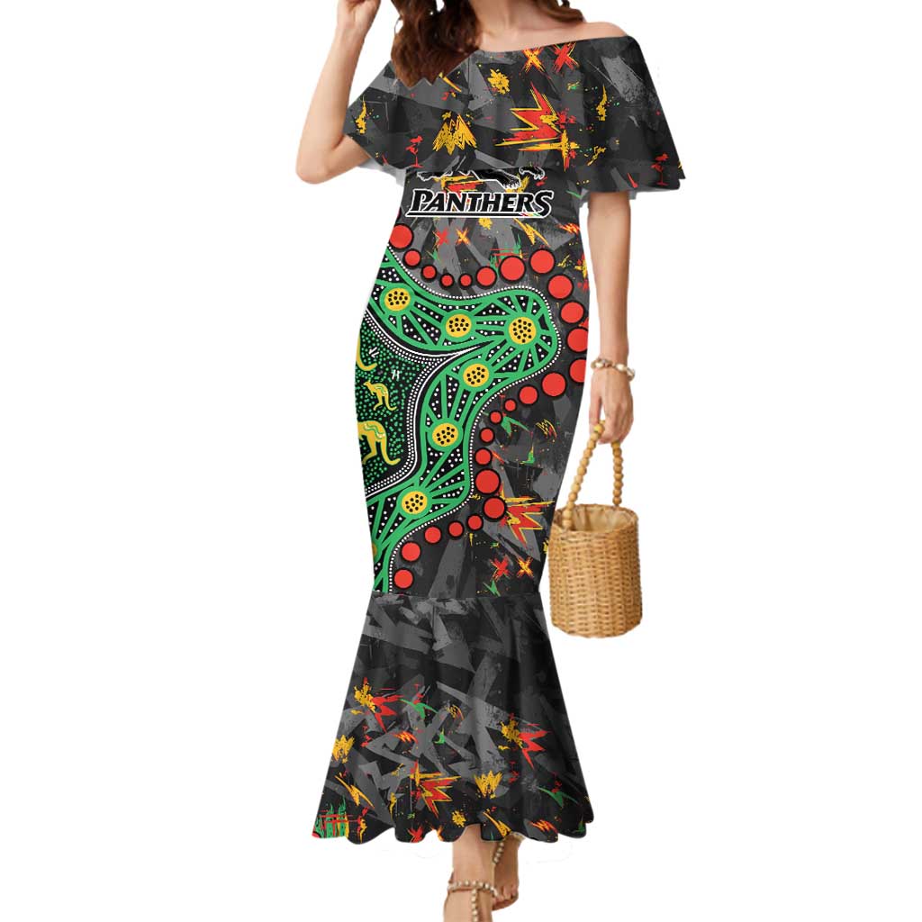 Personalized Penrith Panthers Mermaid Dress Aboriginal Pattern with Graffiti Style Design