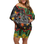 Personalized Penrith Panthers Off Shoulder Short Dress Aboriginal Pattern with Graffiti Style Design