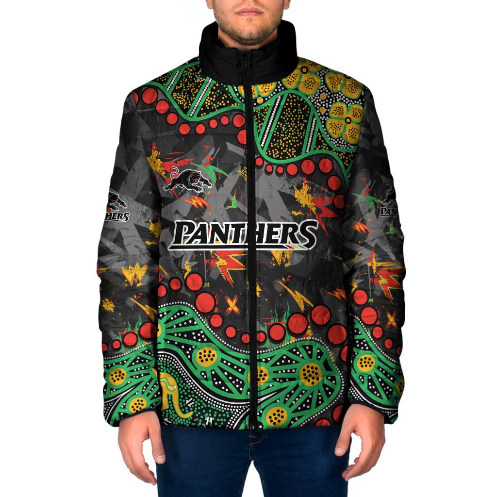 Personalized Penrith Panthers Padded Jacket Aboriginal Pattern with Graffiti Style Design