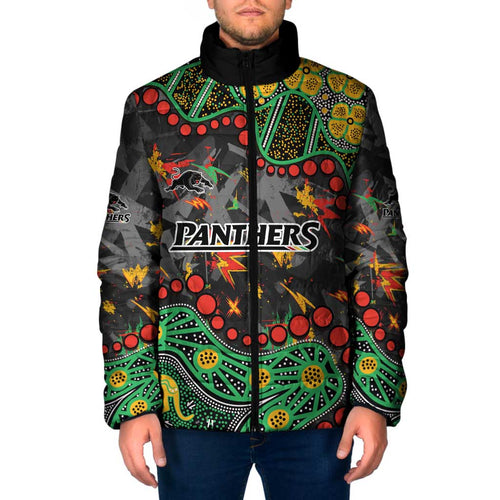 Personalized Penrith Panthers Padded Jacket Aboriginal Pattern with Graffiti Style Design