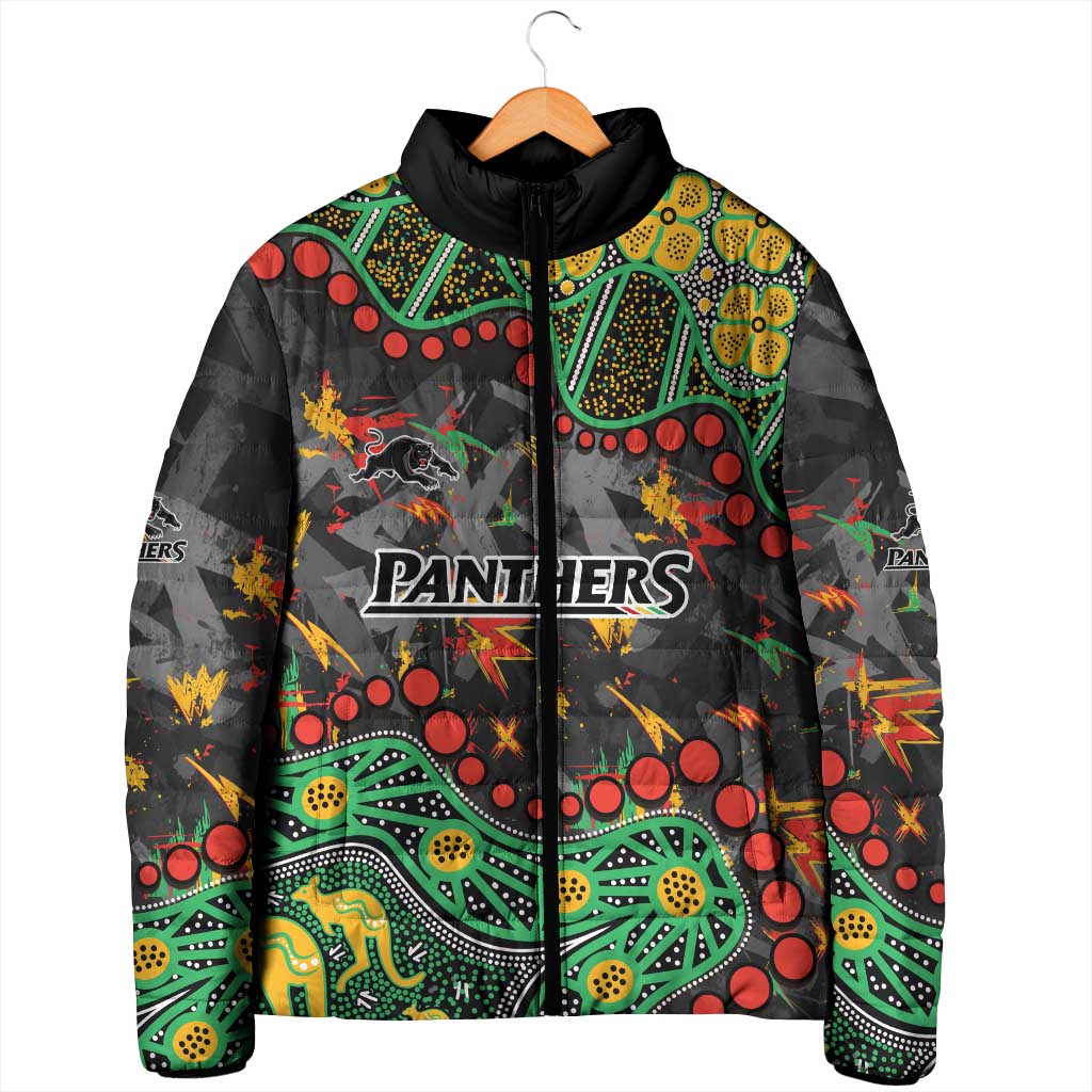 Personalized Penrith Panthers Padded Jacket Aboriginal Pattern with Graffiti Style Design