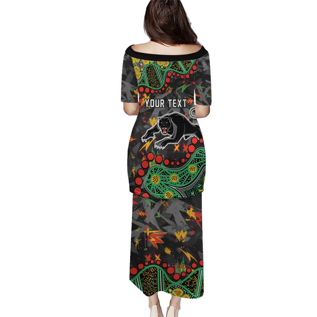 Personalized Penrith Panthers Puletasi Aboriginal Pattern with Graffiti Style Design