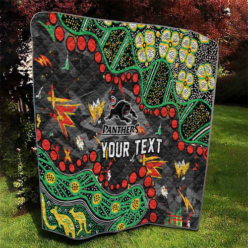 Personalized Penrith Panthers Quilt Aboriginal Pattern with Graffiti Style Design