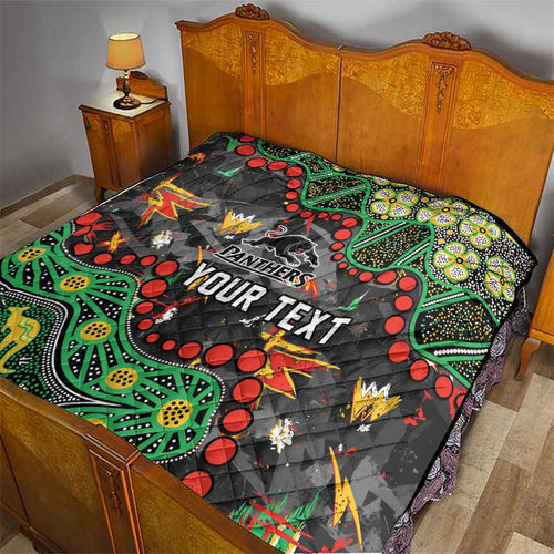 Personalized Penrith Panthers Quilt Aboriginal Pattern with Graffiti Style Design