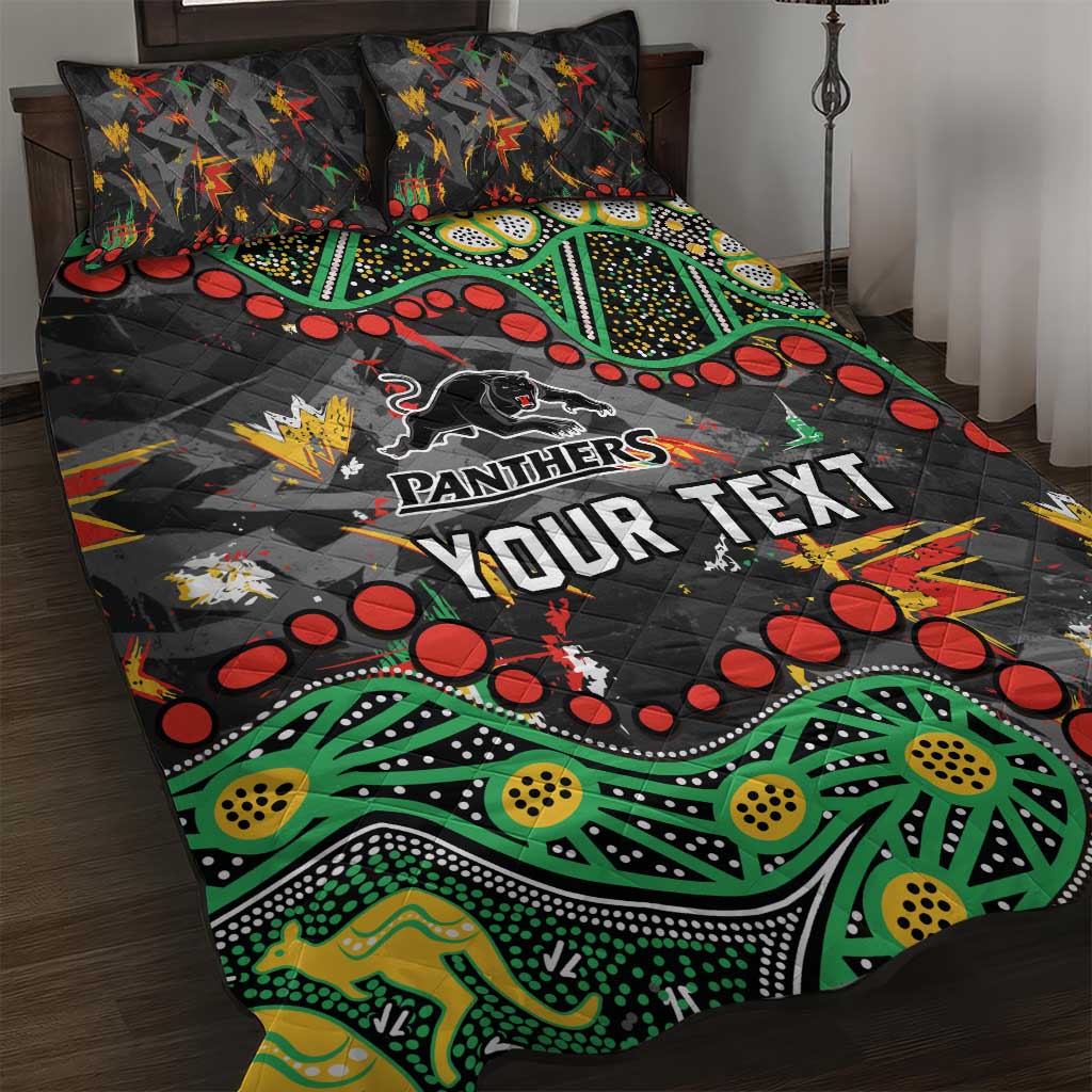 Personalized Penrith Panthers Quilt Bed Set Aboriginal Pattern with Graffiti Style Design