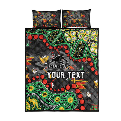 Personalized Penrith Panthers Quilt Bed Set Aboriginal Pattern with Graffiti Style Design