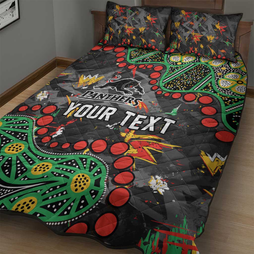 Personalized Penrith Panthers Quilt Bed Set Aboriginal Pattern with Graffiti Style Design