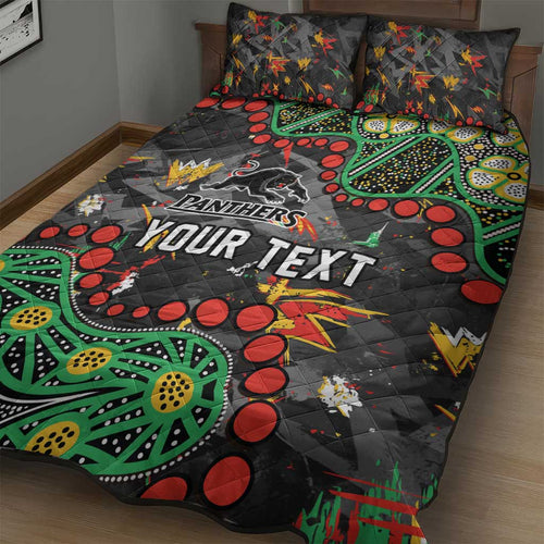 Personalized Penrith Panthers Quilt Bed Set Aboriginal Pattern with Graffiti Style Design