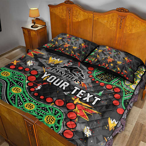 Personalized Penrith Panthers Quilt Bed Set Aboriginal Pattern with Graffiti Style Design