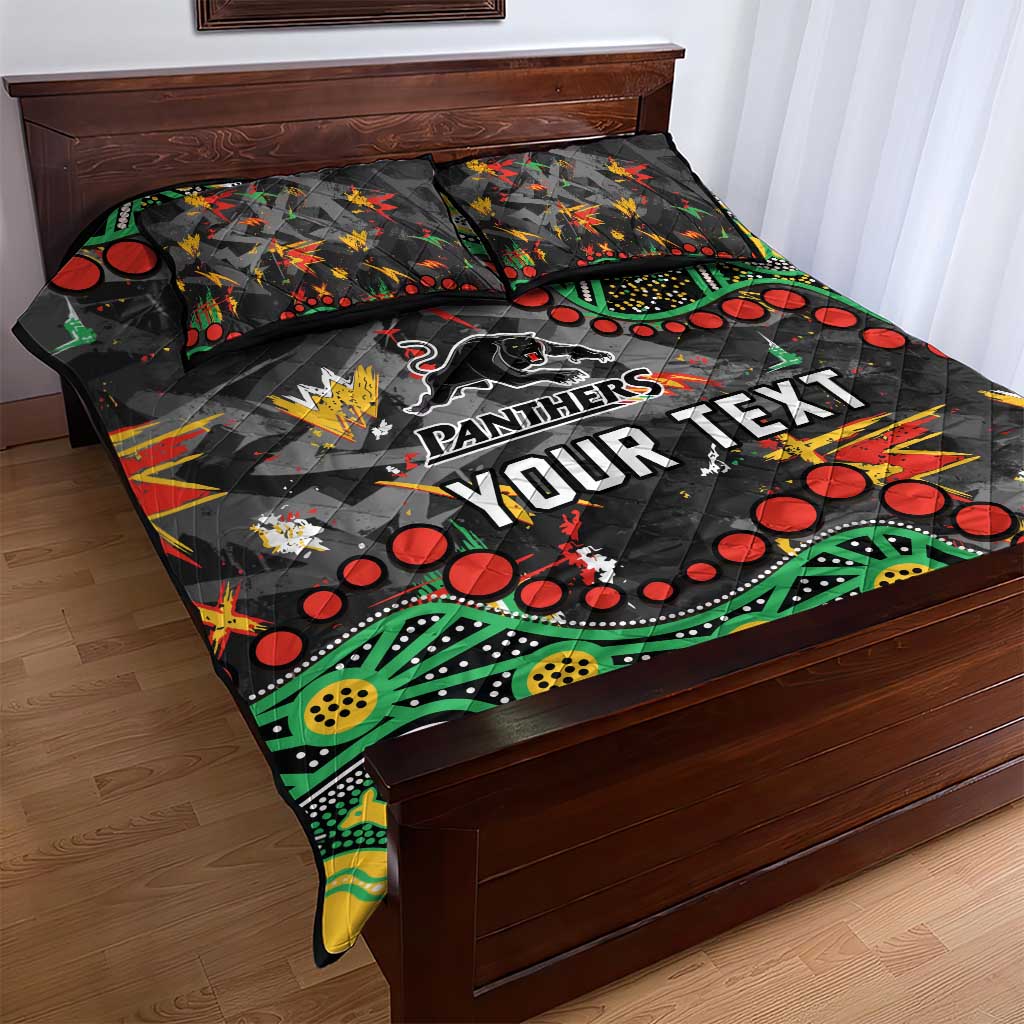 Personalized Penrith Panthers Quilt Bed Set Aboriginal Pattern with Graffiti Style Design