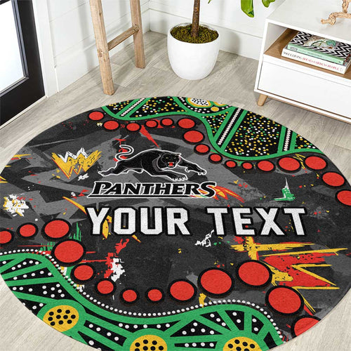 Personalized Penrith Panthers Round Carpet Aboriginal Pattern with Graffiti Style Design