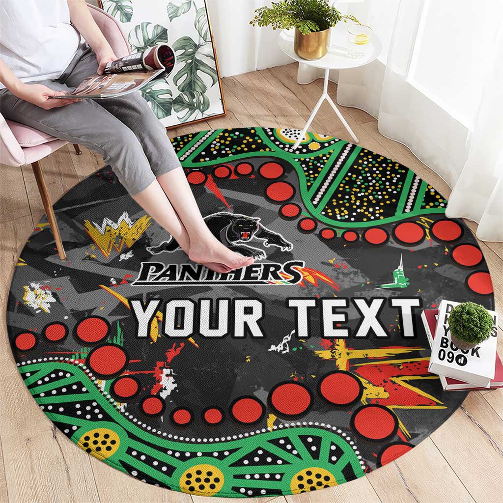 Personalized Penrith Panthers Round Carpet Aboriginal Pattern with Graffiti Style Design