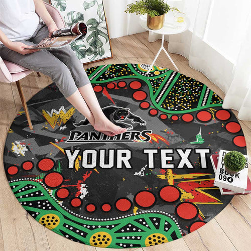 Personalized Penrith Panthers Round Carpet Aboriginal Pattern with Graffiti Style Design