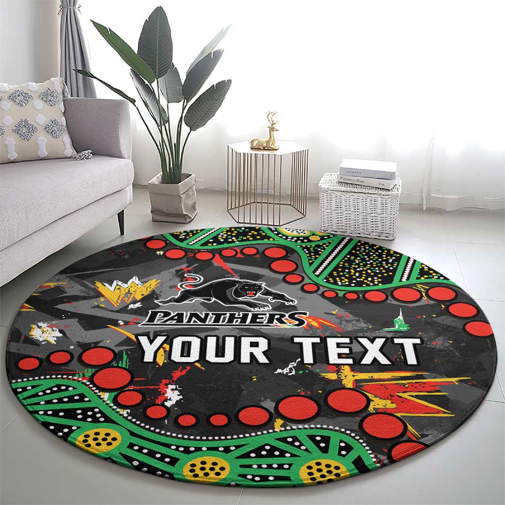 Personalized Penrith Panthers Round Carpet Aboriginal Pattern with Graffiti Style Design