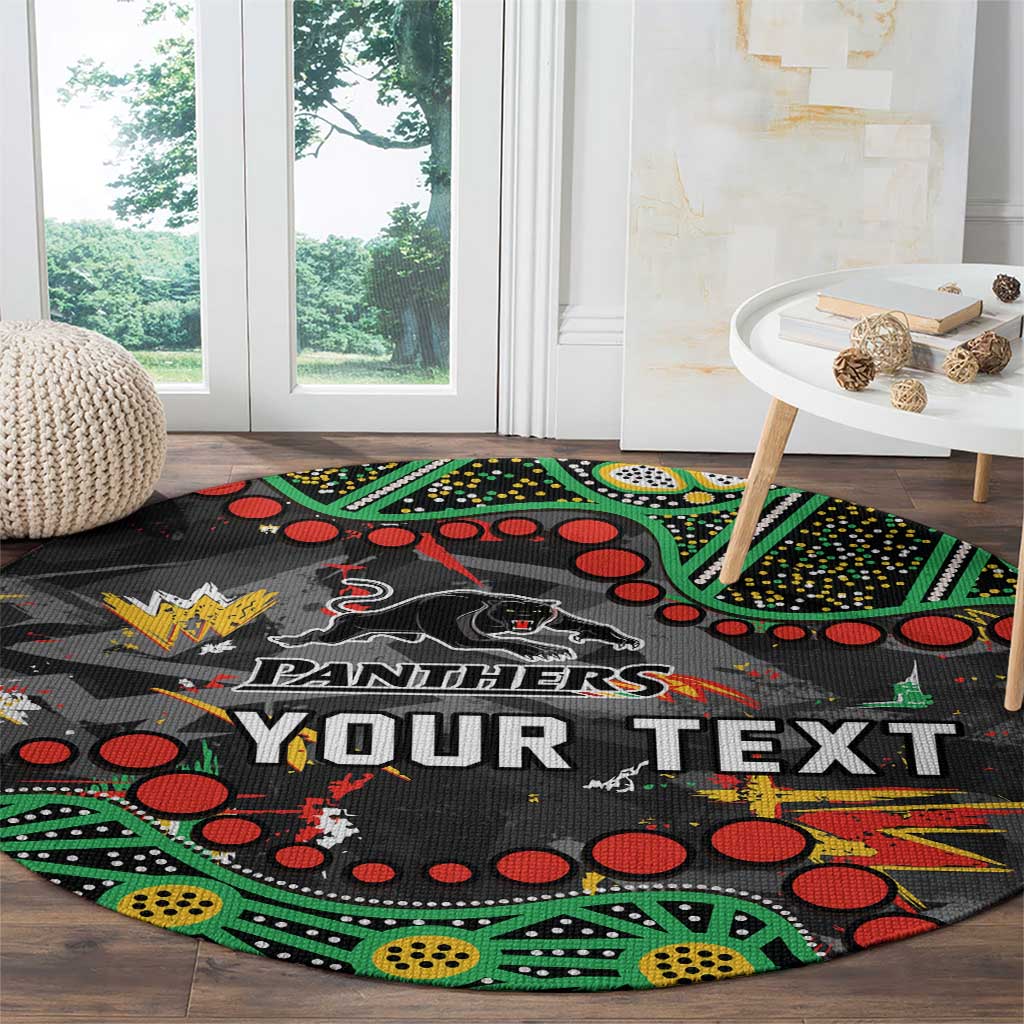 Personalized Penrith Panthers Round Carpet Aboriginal Pattern with Graffiti Style Design