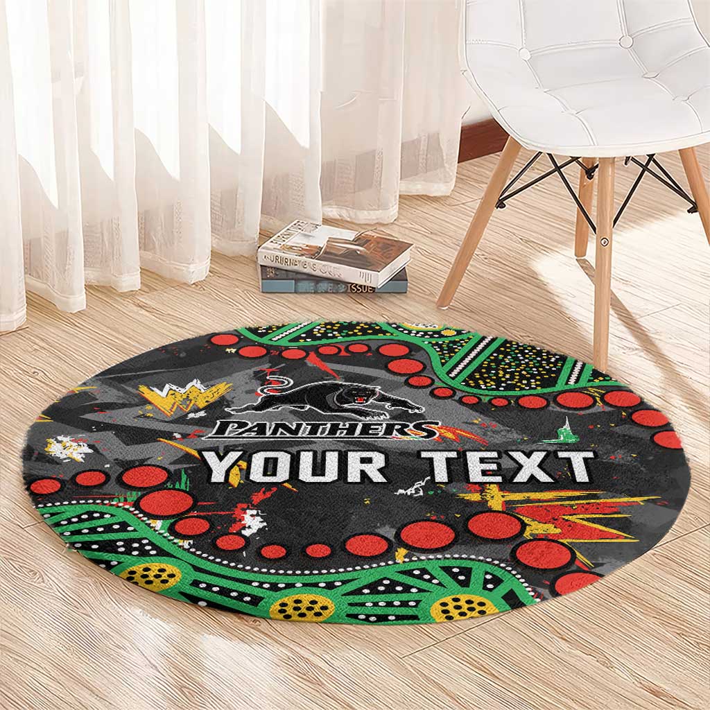 Personalized Penrith Panthers Round Carpet Aboriginal Pattern with Graffiti Style Design