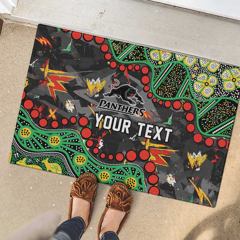 Personalized Penrith Panthers Rubber Doormat Aboriginal Pattern with Graffiti Style Design