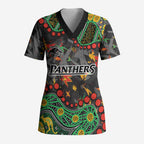 Personalized Penrith Panthers Scrub Top Aboriginal Pattern with Graffiti Style Design