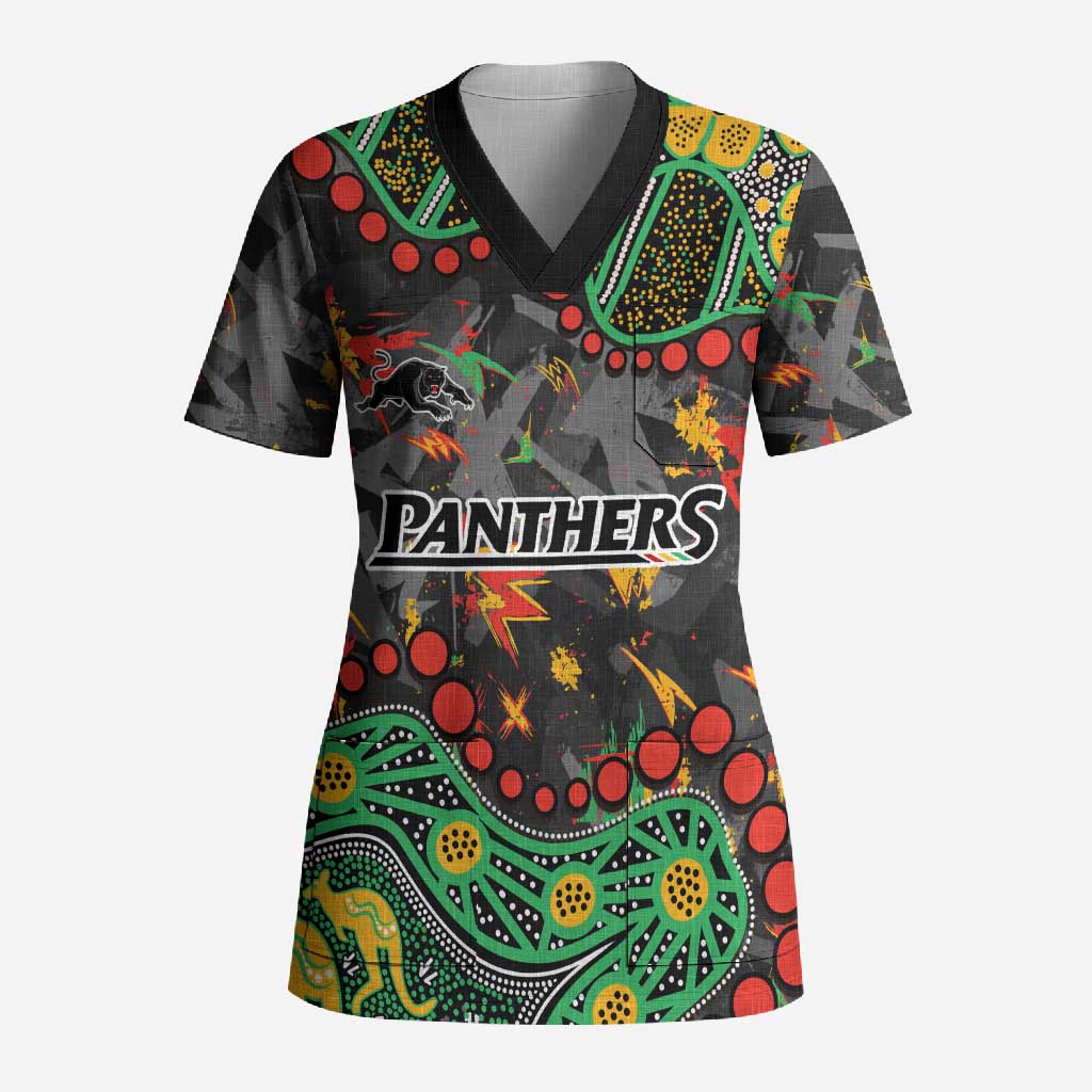 Personalized Penrith Panthers Scrub Top Aboriginal Pattern with Graffiti Style Design