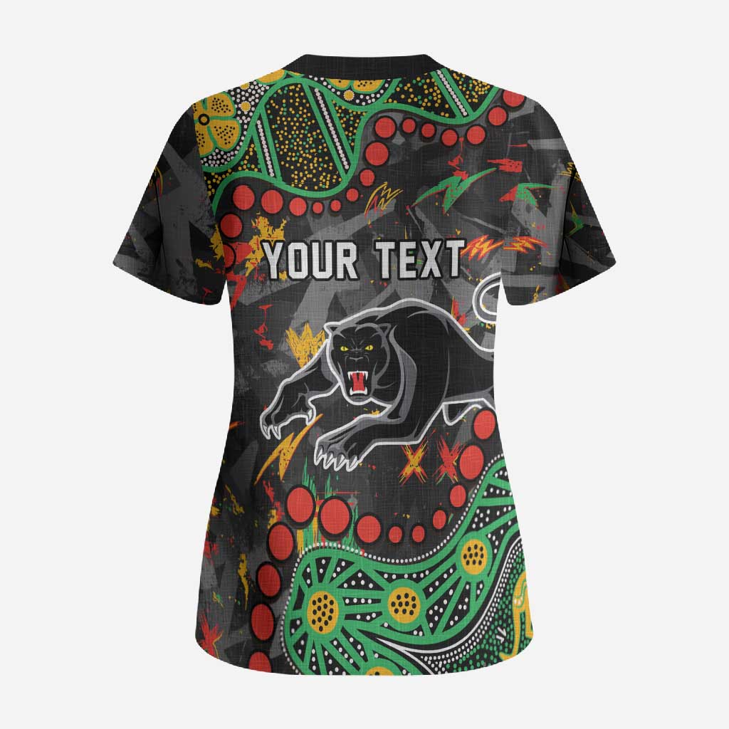 Personalized Penrith Panthers Scrub Top Aboriginal Pattern with Graffiti Style Design