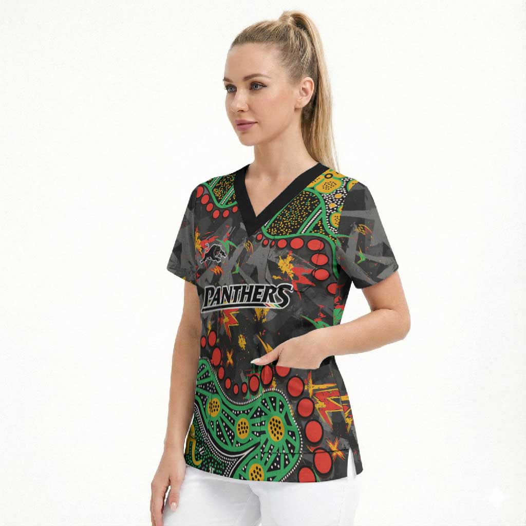 Personalized Penrith Panthers Scrub Top Aboriginal Pattern with Graffiti Style Design