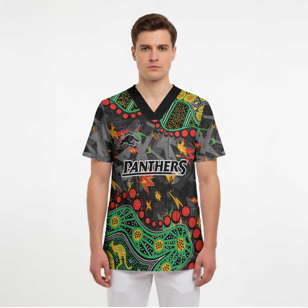 Personalized Penrith Panthers Scrub Top Aboriginal Pattern with Graffiti Style Design