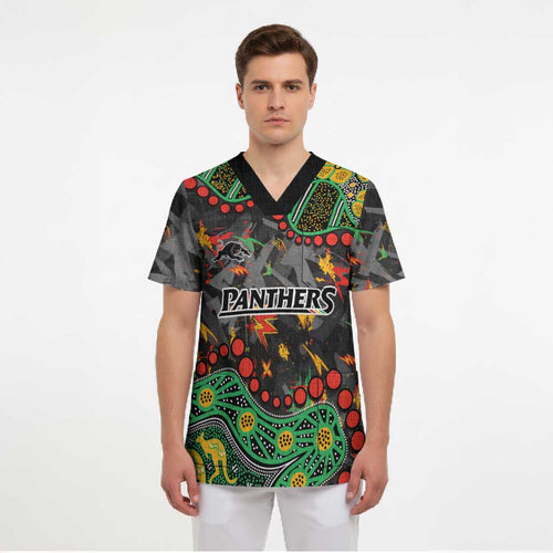 Personalized Penrith Panthers Scrub Top Aboriginal Pattern with Graffiti Style Design