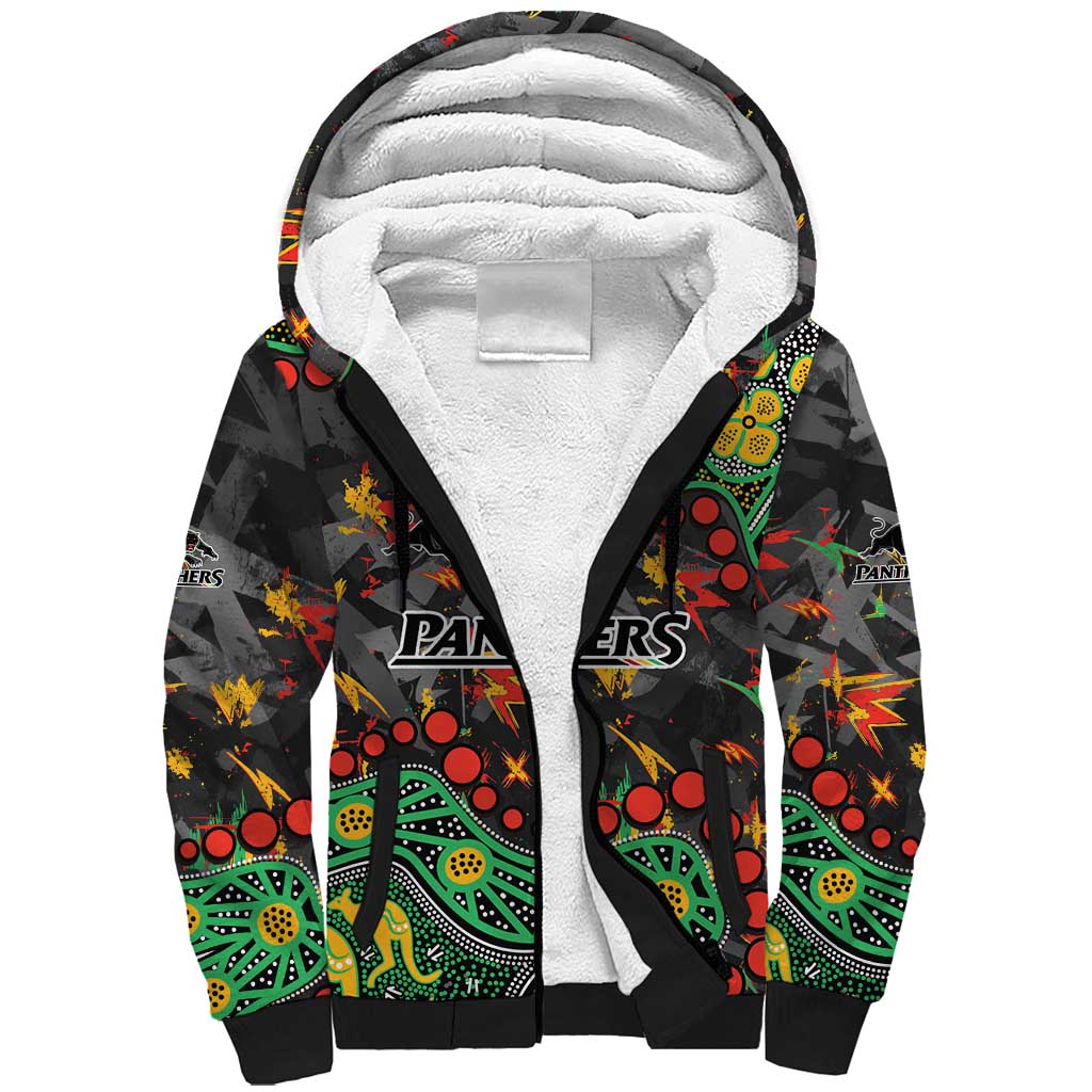 Personalized Penrith Panthers Sherpa Hoodie Aboriginal Pattern with Graffiti Style Design