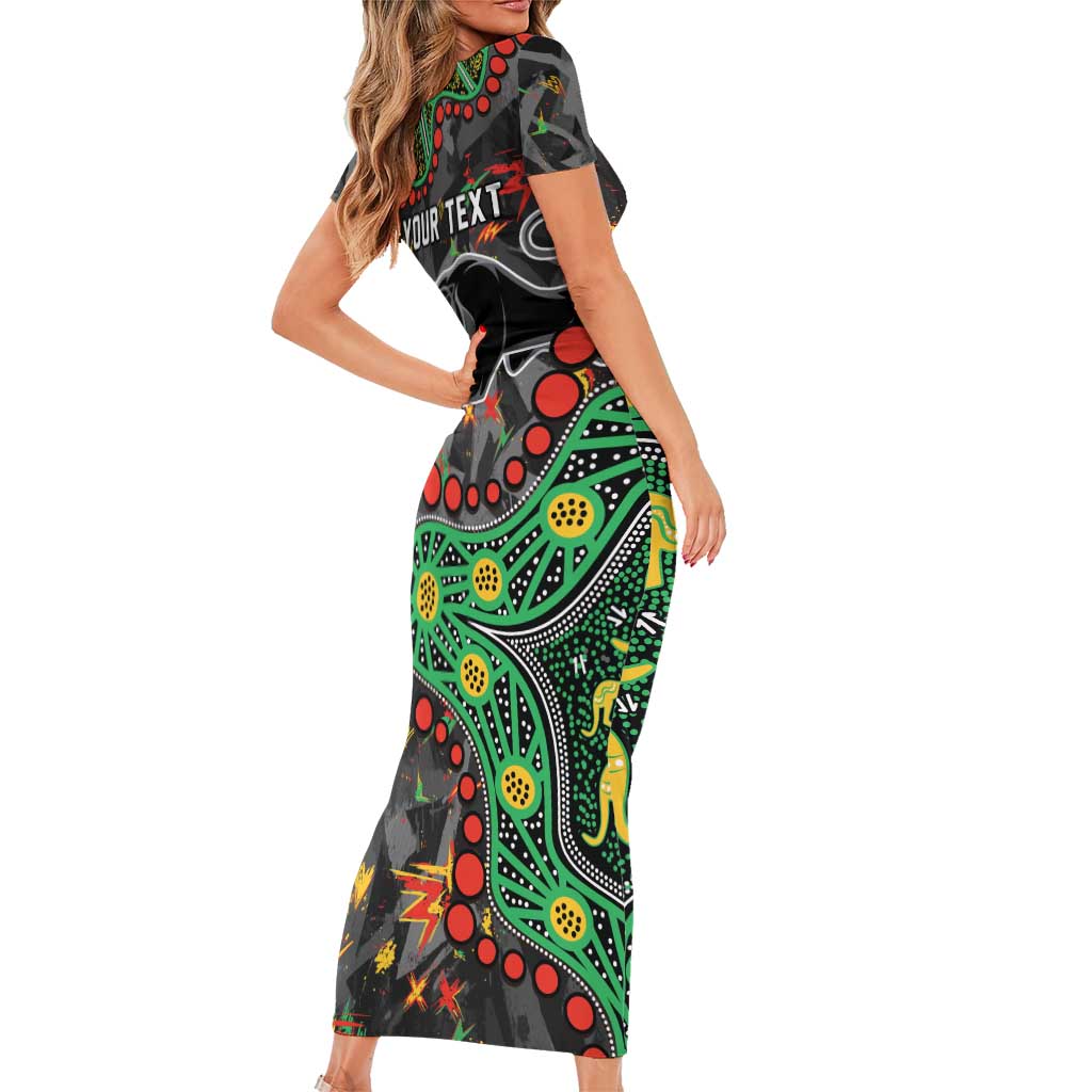 Personalized Penrith Panthers Short Sleeve Bodycon Dress Aboriginal Pattern with Graffiti Style Design
